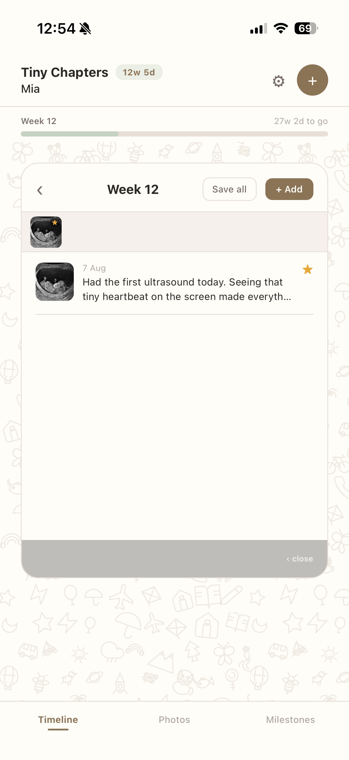 Open card showing journal entry